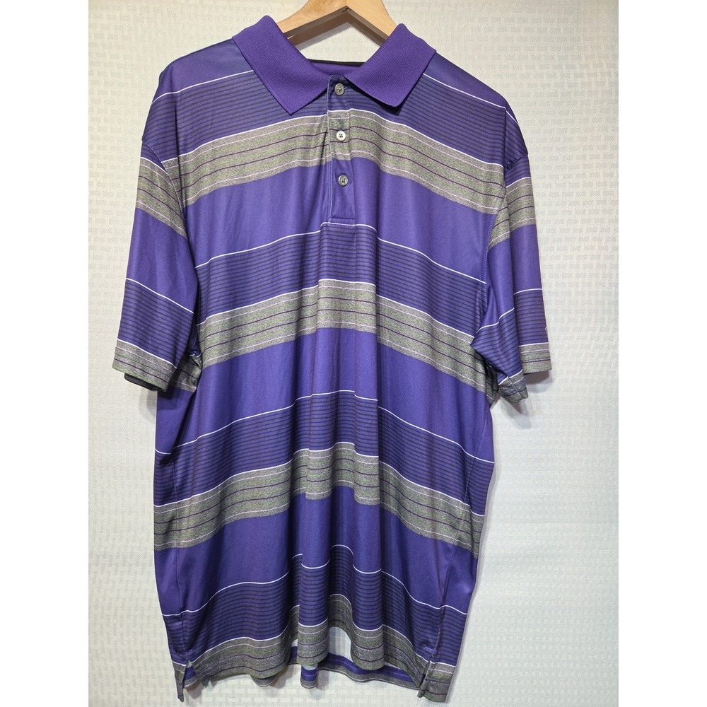 Pro‎ Tour Golf Polo Shirt XXL Purple Gray Green Striped Short Sleeve Performance